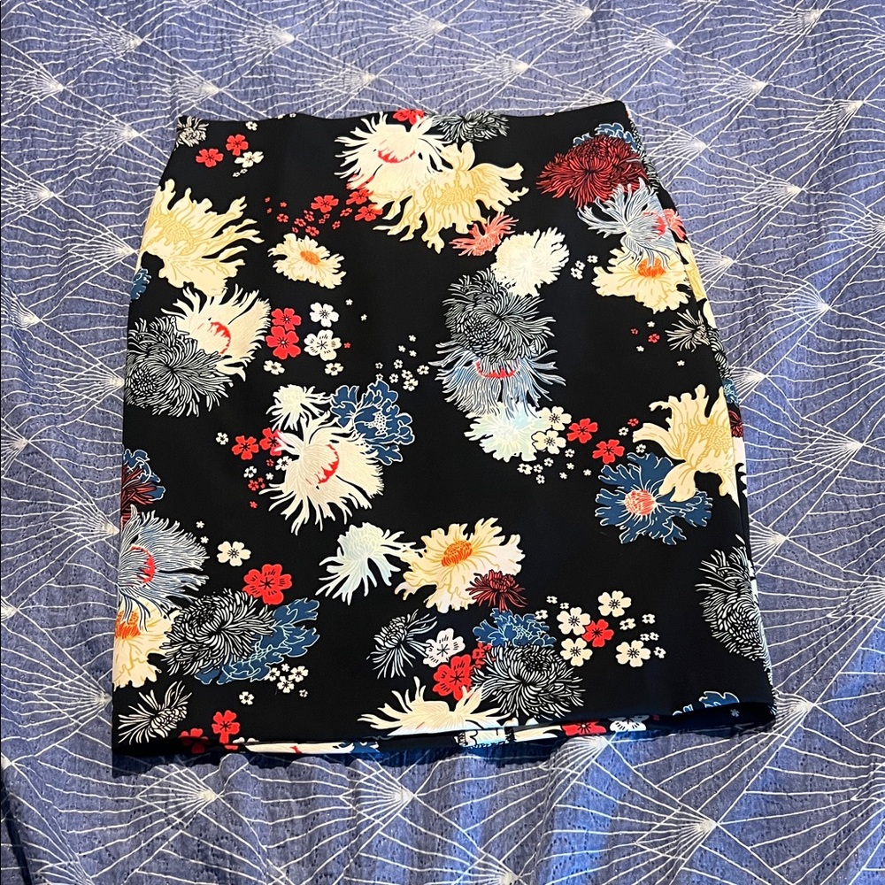 Philosophy Black Floral Pencil Skirt with Cream, Blue, Red Accents